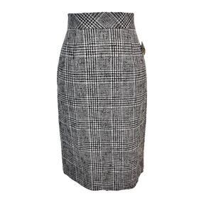 Talbots Skirt sz 4 Petite Black Gray Hounds Tooth Plaid Wool Pencil Knee Preppy
